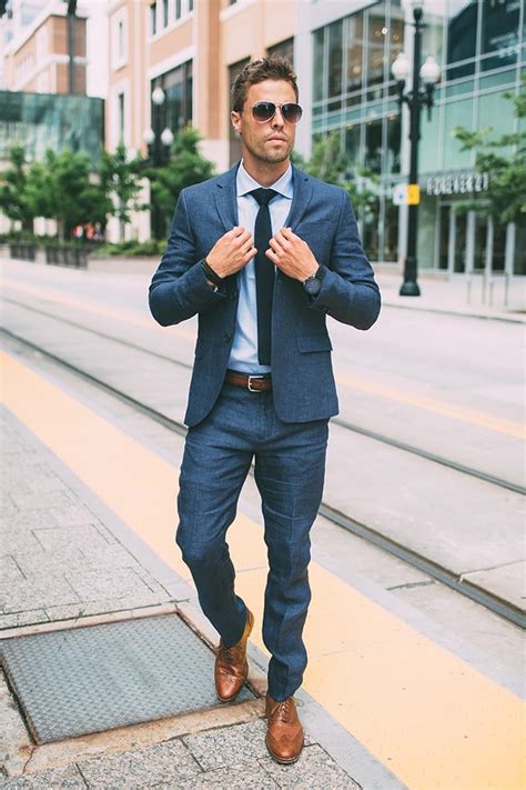 blue dress shirt brown shoes.